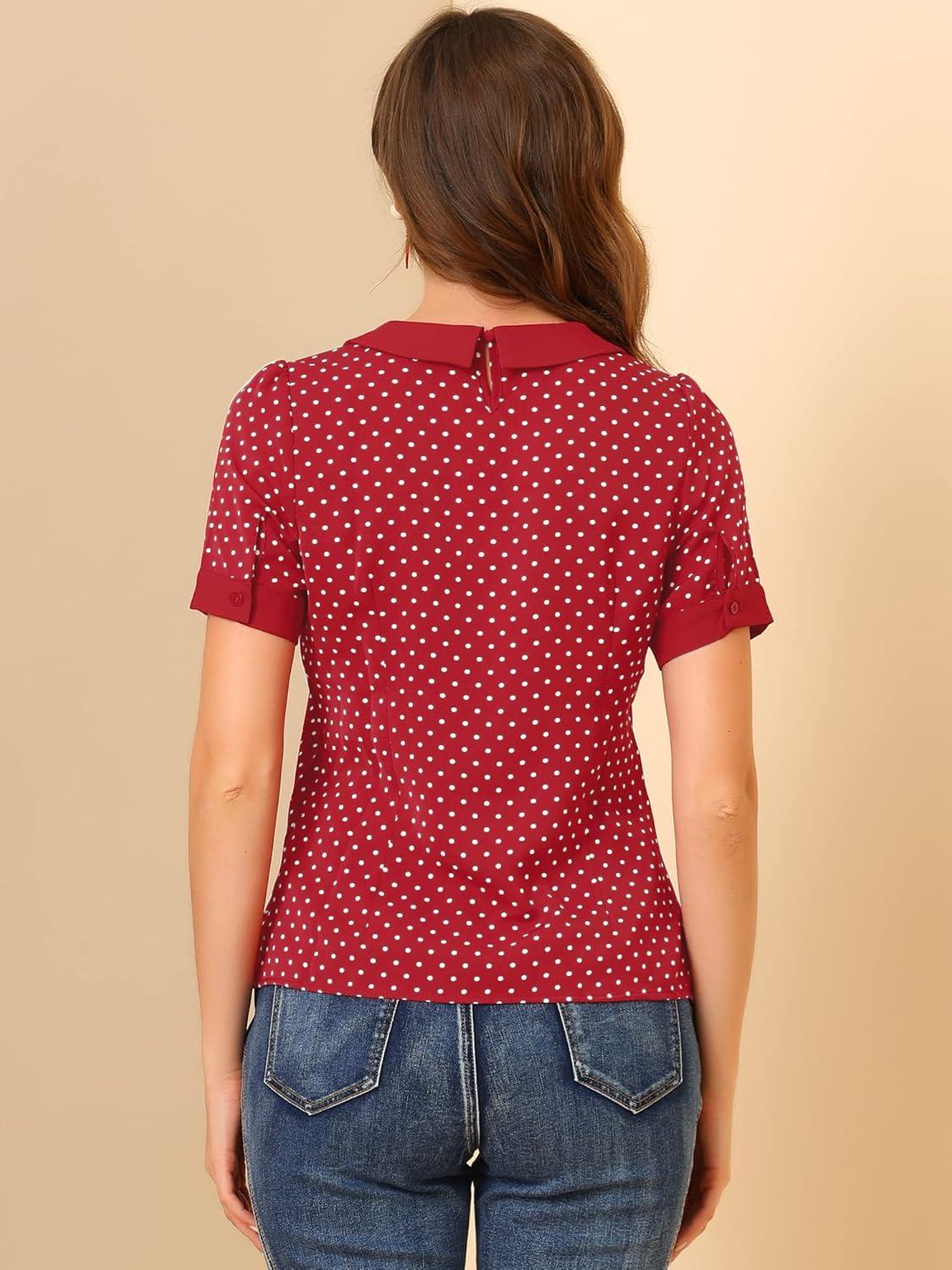 imageAllegra K Womens Peter Pan Collar Shirt Vintage 1950s Polka Dots BlouseRed