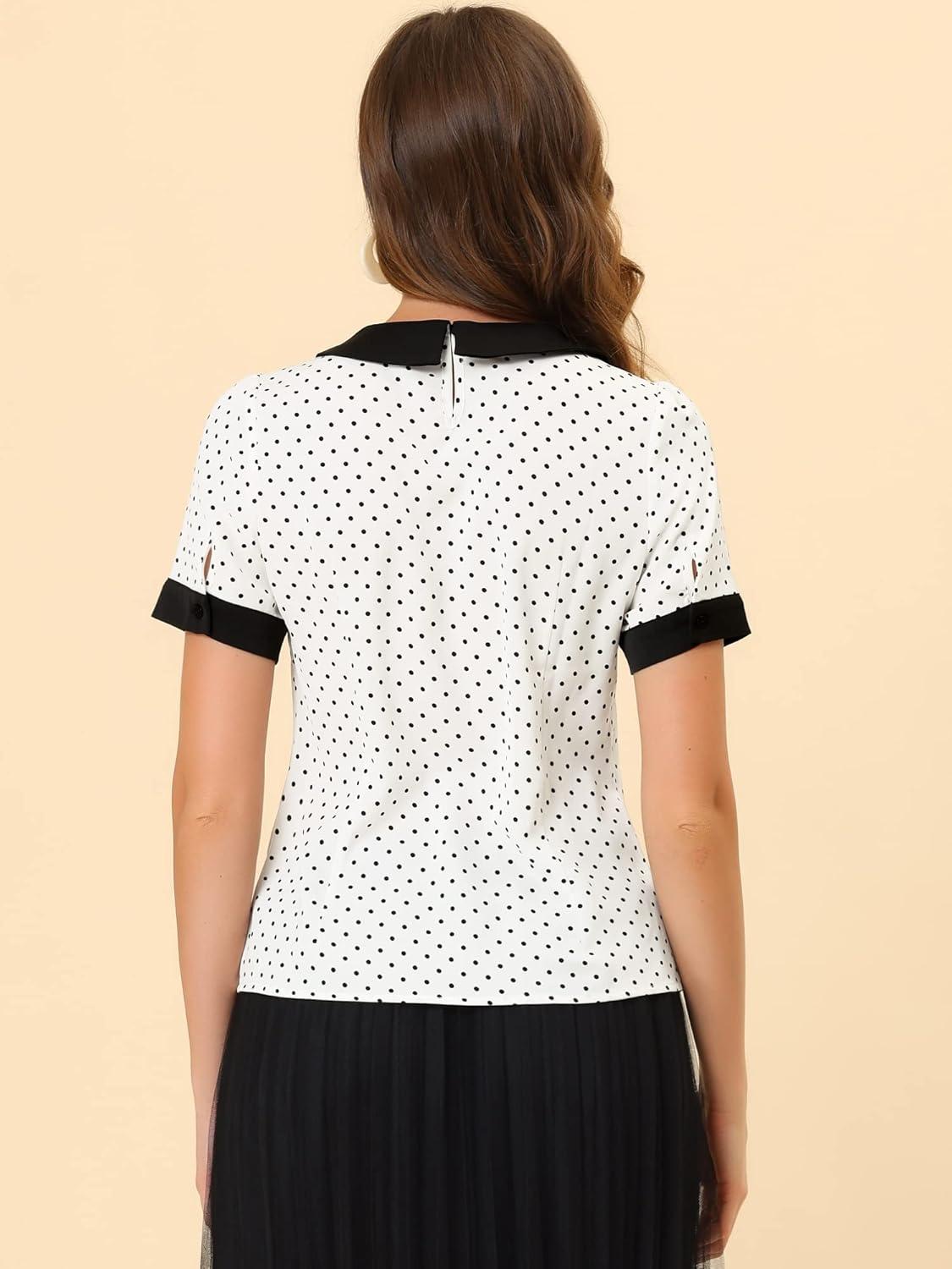 imageAllegra K Womens Peter Pan Collar Shirt Vintage 1950s Polka Dots BlouseWhite