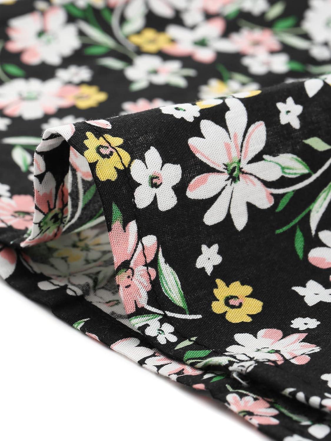 imageAllegra K Womens Peter Pan Collar Shirts Button Front Vintage Floral Blouse TopBlack