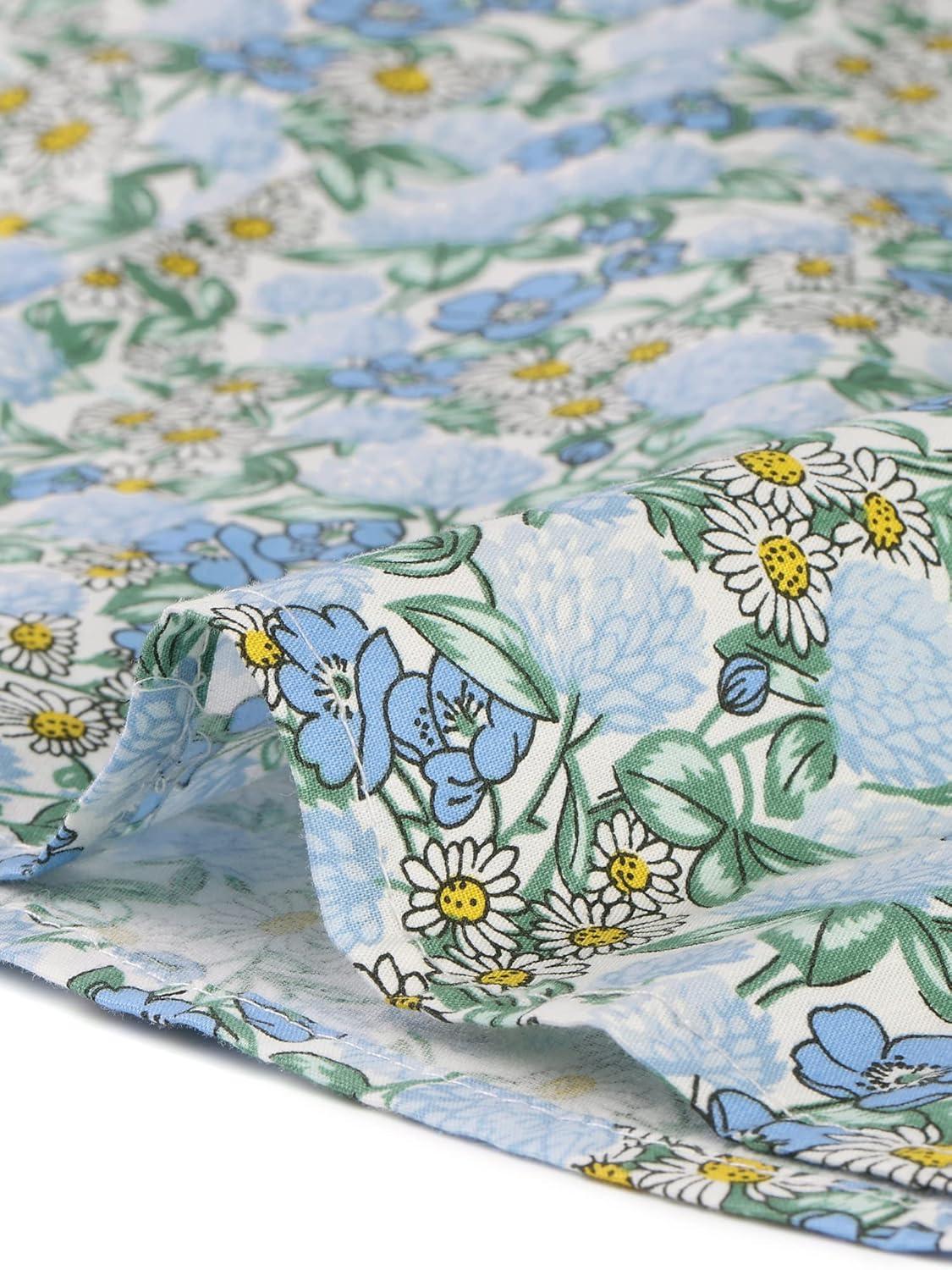 imageAllegra K Womens Peter Pan Collar Shirts Button Front Vintage Floral Blouse TopBlue