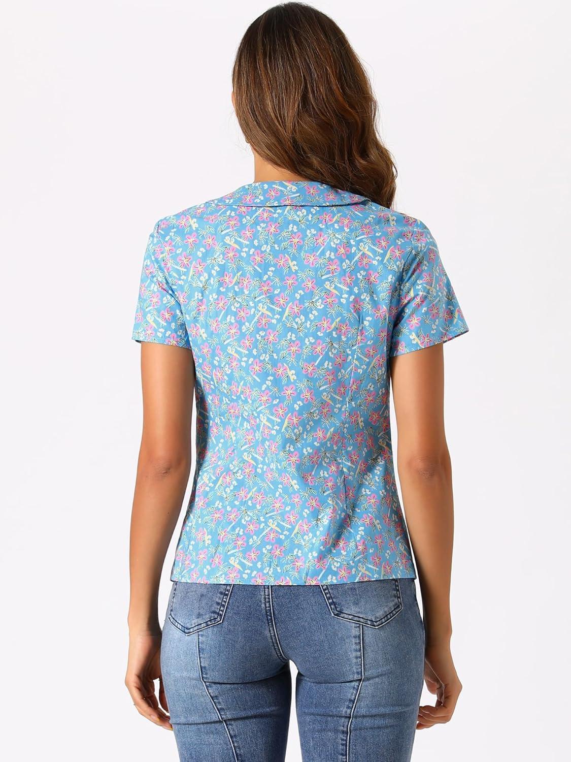 imageAllegra K Womens Peter Pan Collar Shirts Button Front Vintage Floral Blouse TopBlue Gray