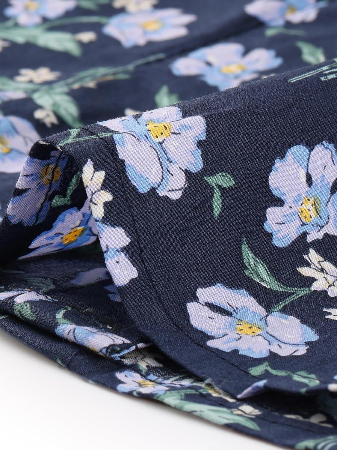 imageAllegra K Womens Peter Pan Collar Shirts Button Front Vintage Floral Blouse TopDark Blue