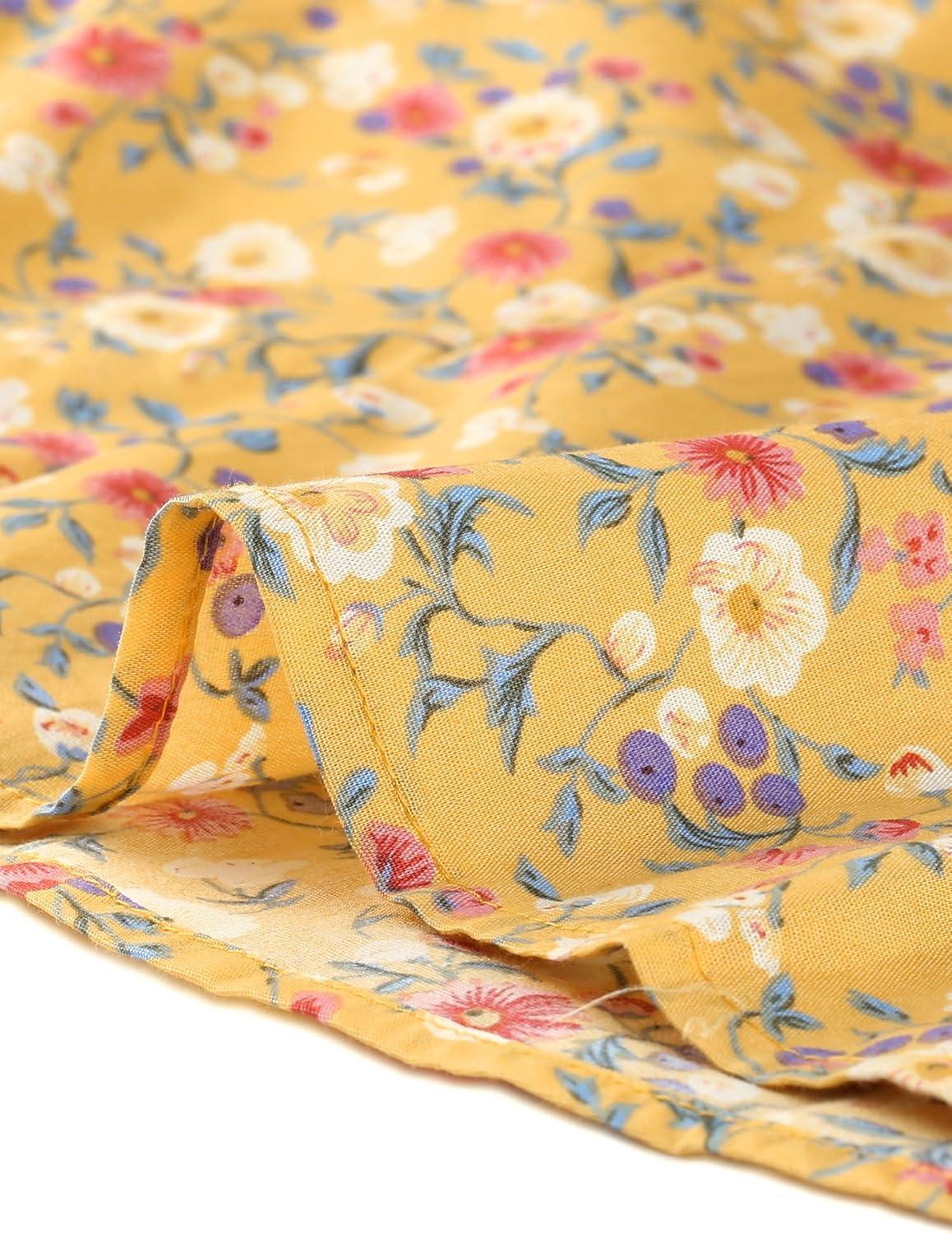 imageAllegra K Womens Peter Pan Collar Shirts Button Front Vintage Floral Blouse TopYellow