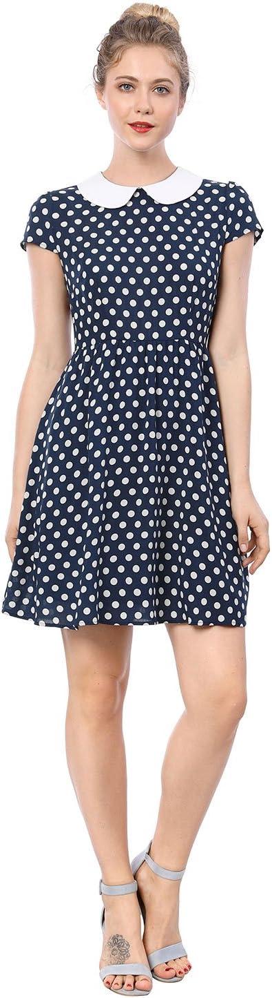 imageAllegra K Womens Peter Pan Collar Short Sleeves Contrast ALine Polka Dots DressBlue