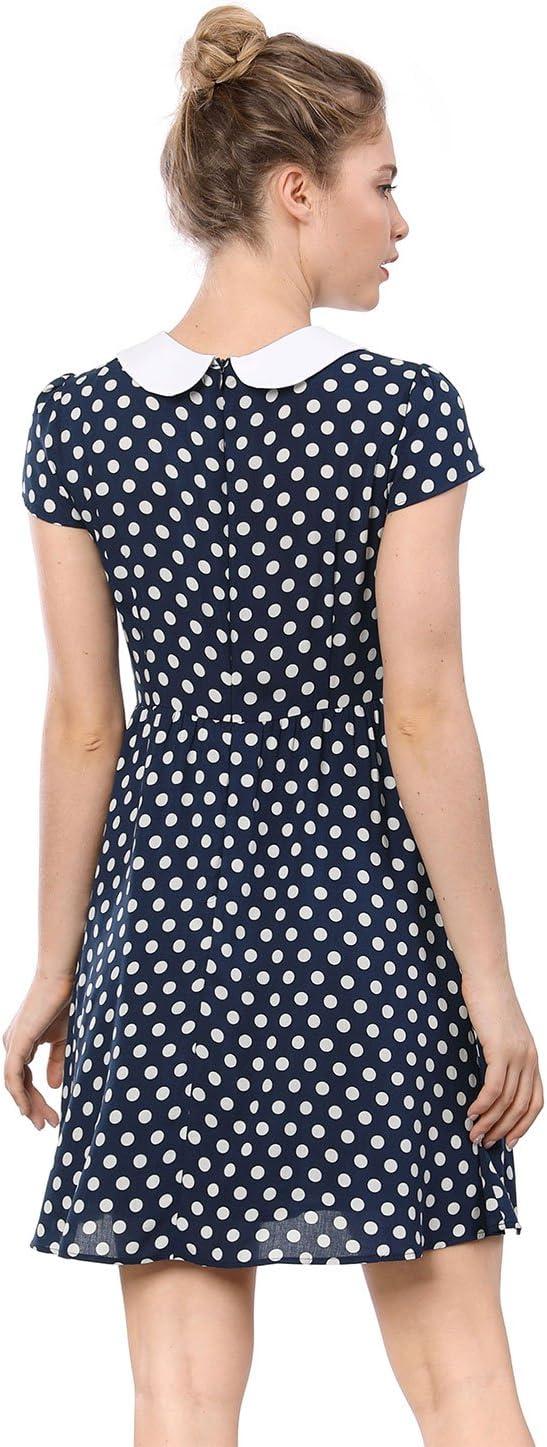 imageAllegra K Womens Peter Pan Collar Short Sleeves Contrast ALine Polka Dots DressBlue