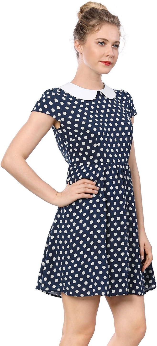 imageAllegra K Womens Peter Pan Collar Short Sleeves Contrast ALine Polka Dots DressBlue