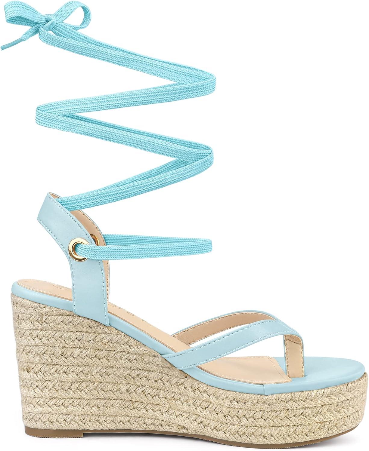 imageAllegra K Womens Platform Strappy Slingback Flip Flops Wedge SandalsLight Blue