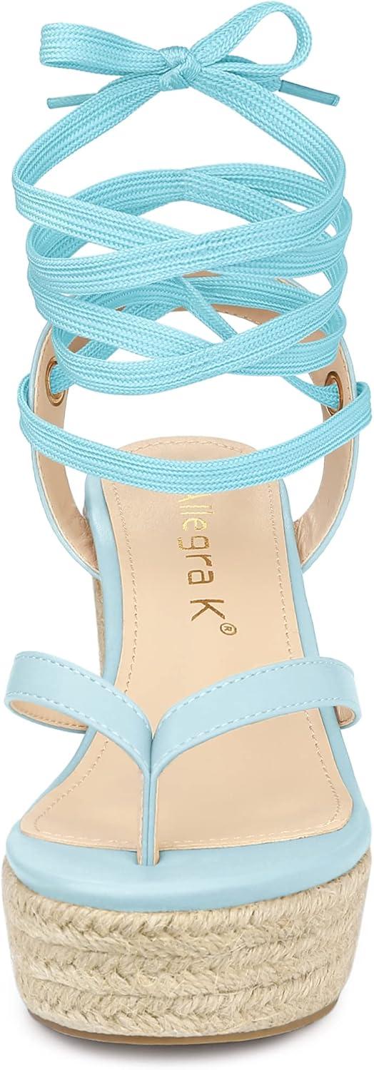 imageAllegra K Womens Platform Strappy Slingback Flip Flops Wedge SandalsLight Blue