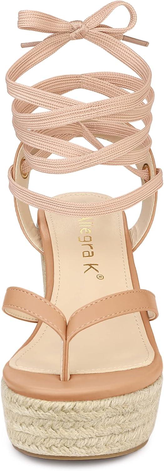 imageAllegra K Womens Platform Strappy Slingback Flip Flops Wedge SandalsNude
