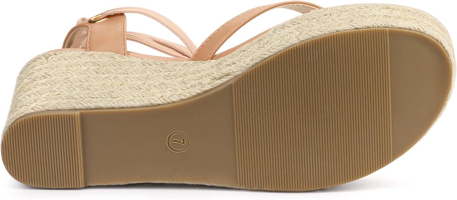 imageAllegra K Womens Platform Strappy Slingback Flip Flops Wedge SandalsNude