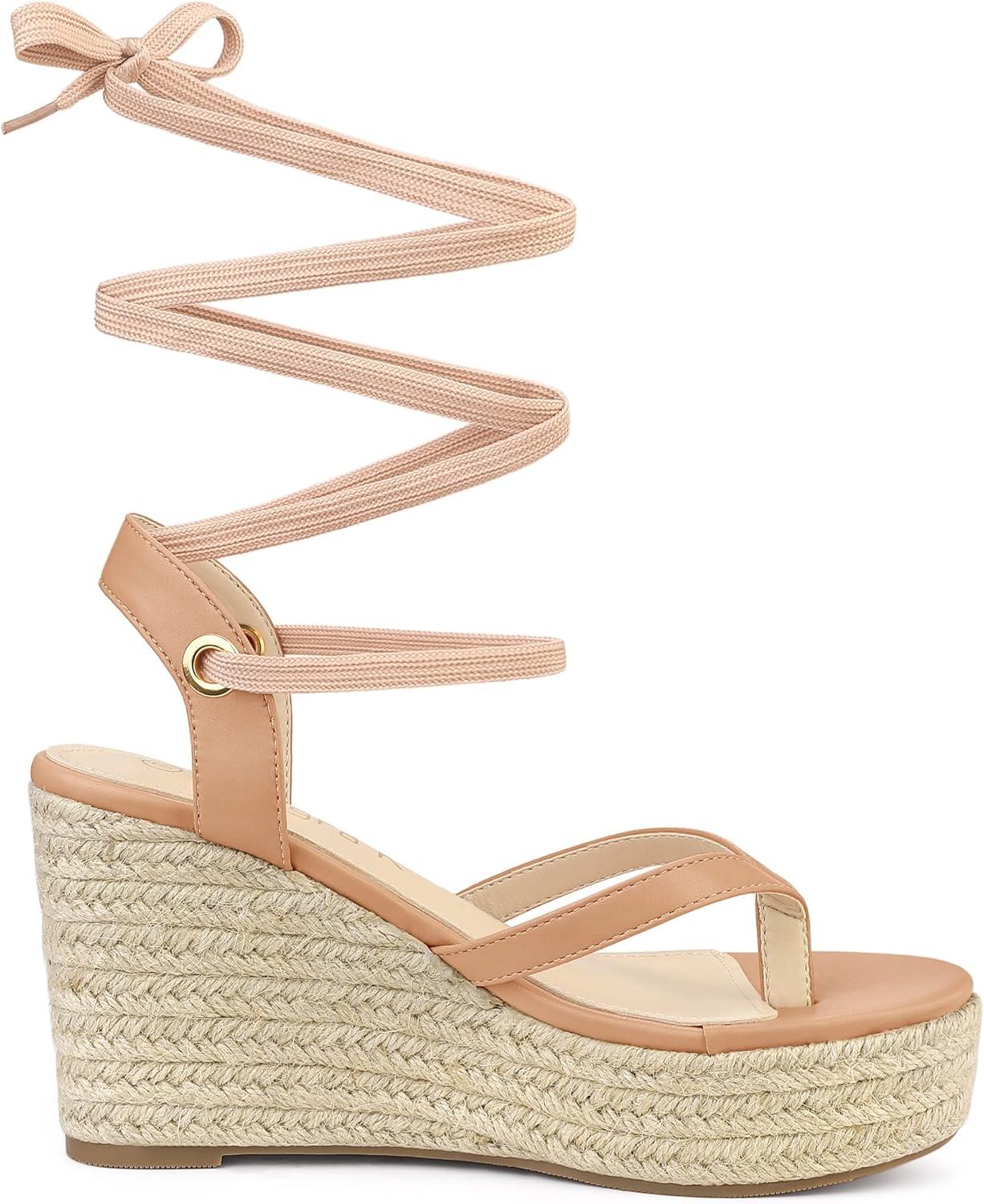 imageAllegra K Womens Platform Strappy Slingback Flip Flops Wedge SandalsNude