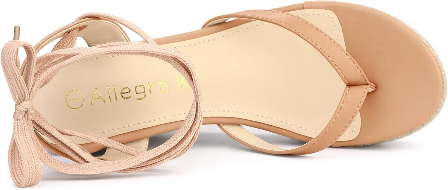 imageAllegra K Womens Platform Strappy Slingback Flip Flops Wedge SandalsNude