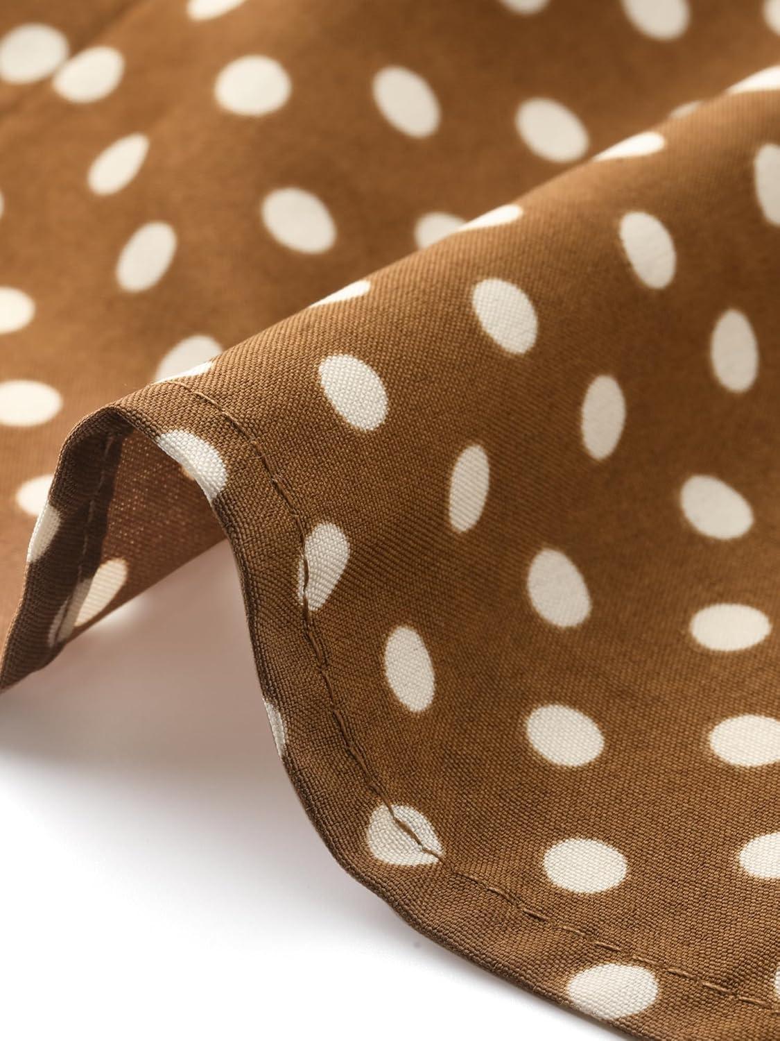 imageAllegra K Womens Polka Dots Tie Neck Blouse Summer Ruffled Cap Sleeve Office TopBrown