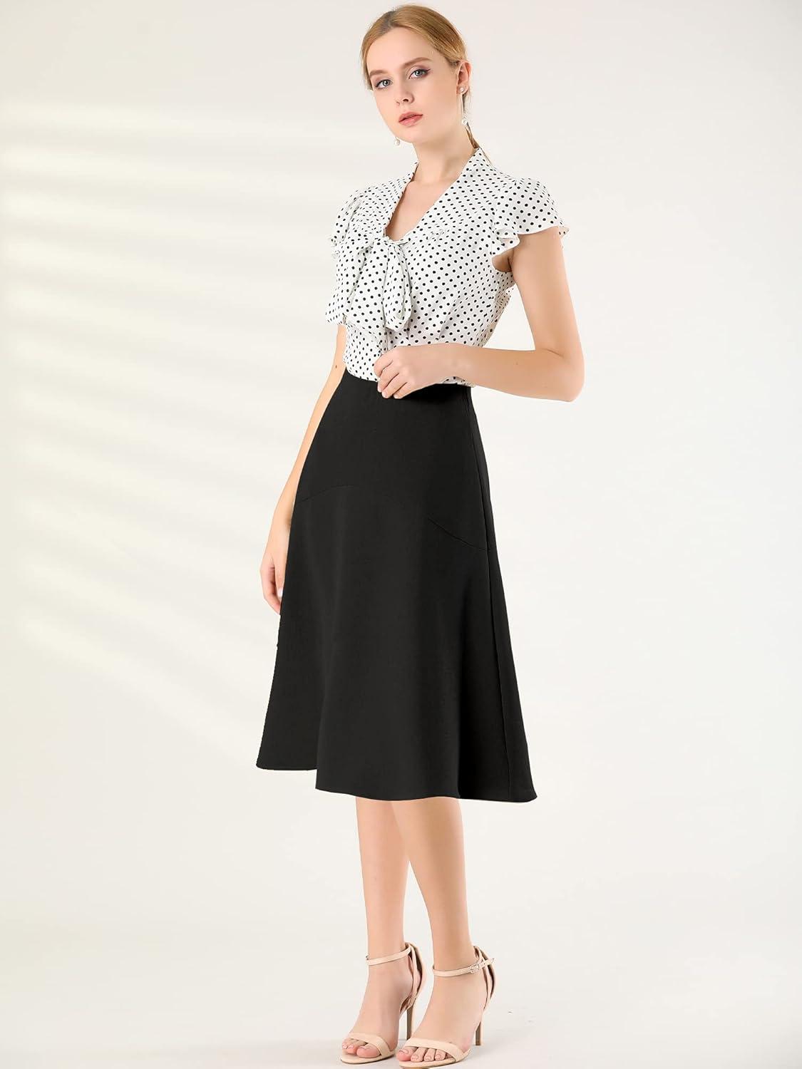 imageAllegra K Womens Polka Dots Tie Neck Blouse Summer Ruffled Cap Sleeve Office TopWhite