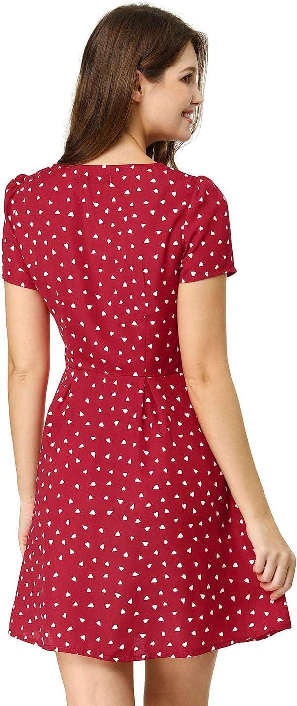 imageAllegra K Womens Printed Dress Summer 2025 Casual Square Neck Short Sleeve Fit and Flare DressesRedheart