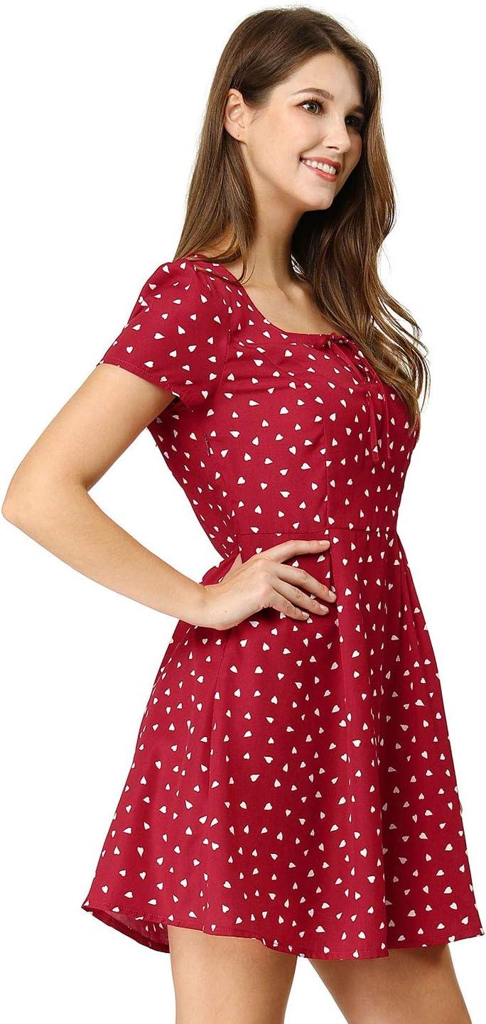 imageAllegra K Womens Printed Dress Summer 2025 Casual Square Neck Short Sleeve Fit and Flare DressesRedheart