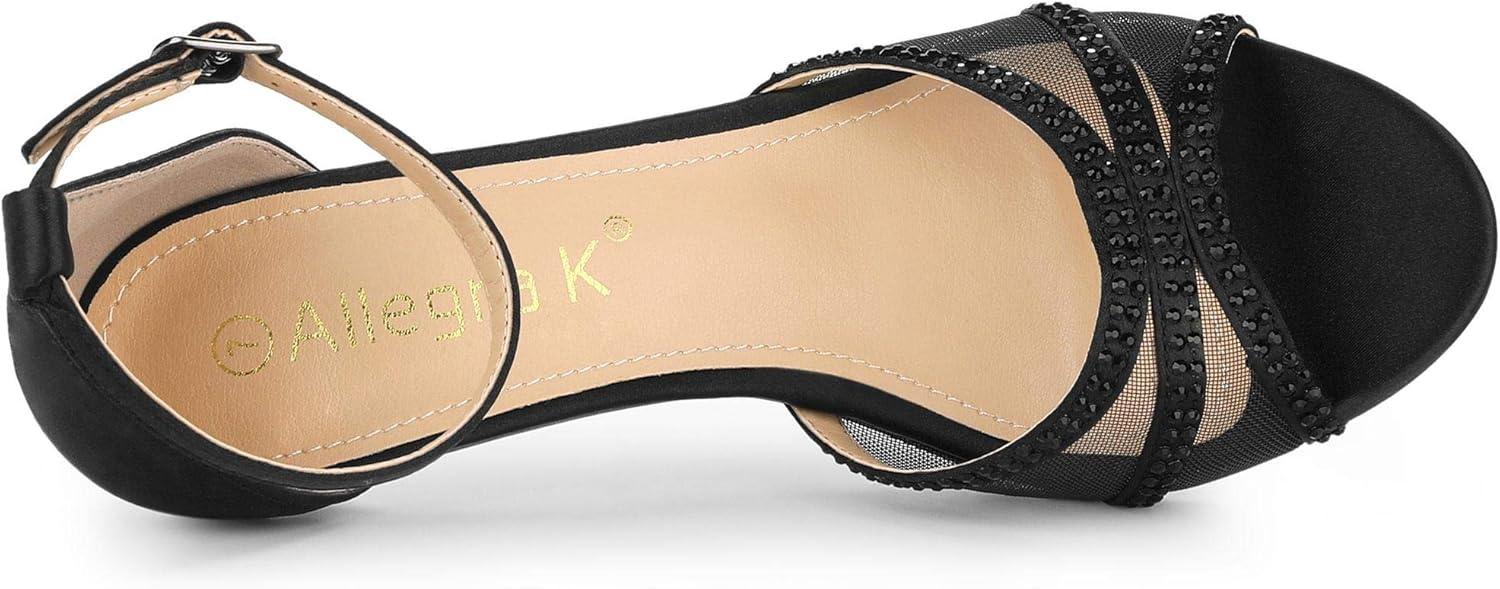 imageAllegra K Womens Rhinestone Mesh Kitten Heels SandalsBlack