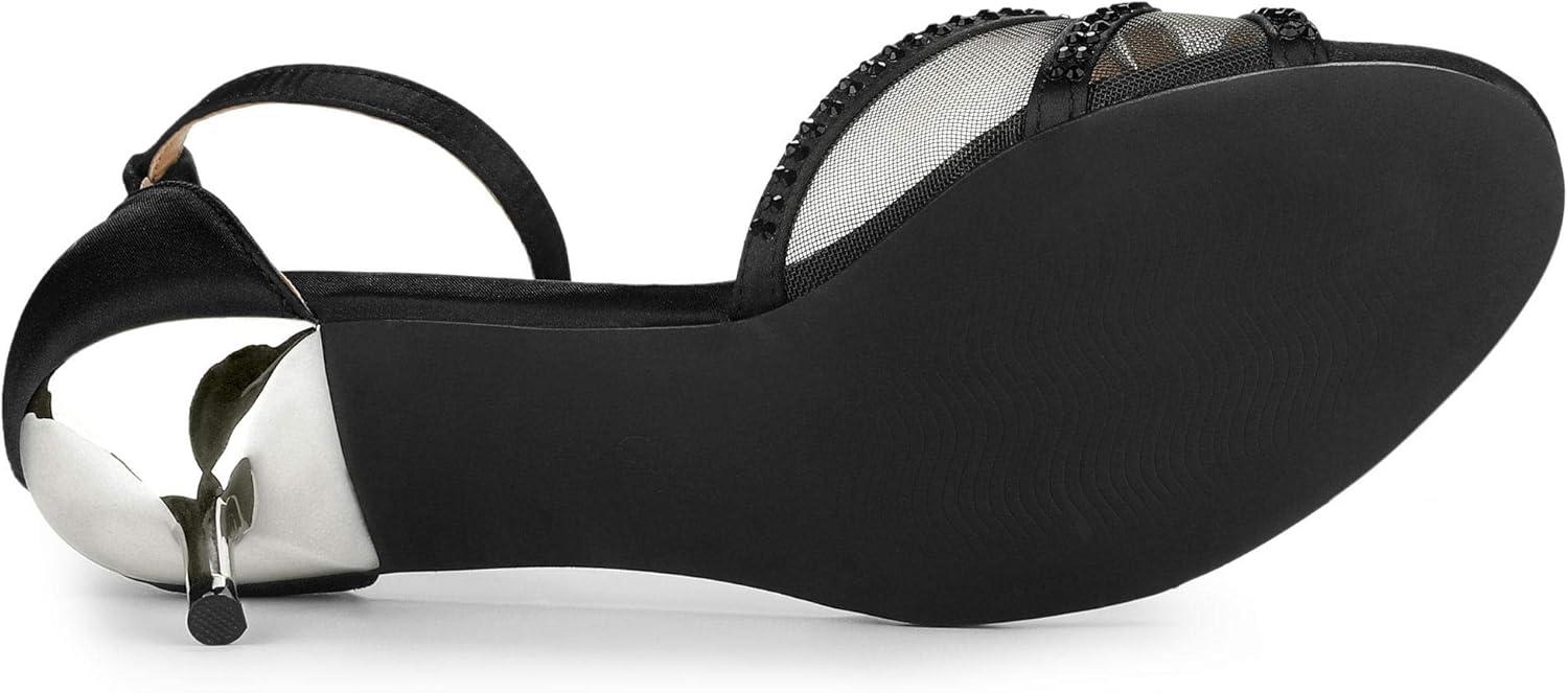 imageAllegra K Womens Rhinestone Mesh Kitten Heels SandalsBlack