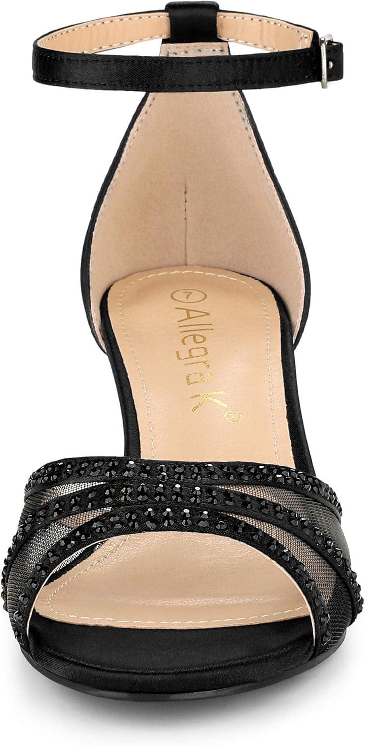 imageAllegra K Womens Rhinestone Mesh Kitten Heels SandalsBlack