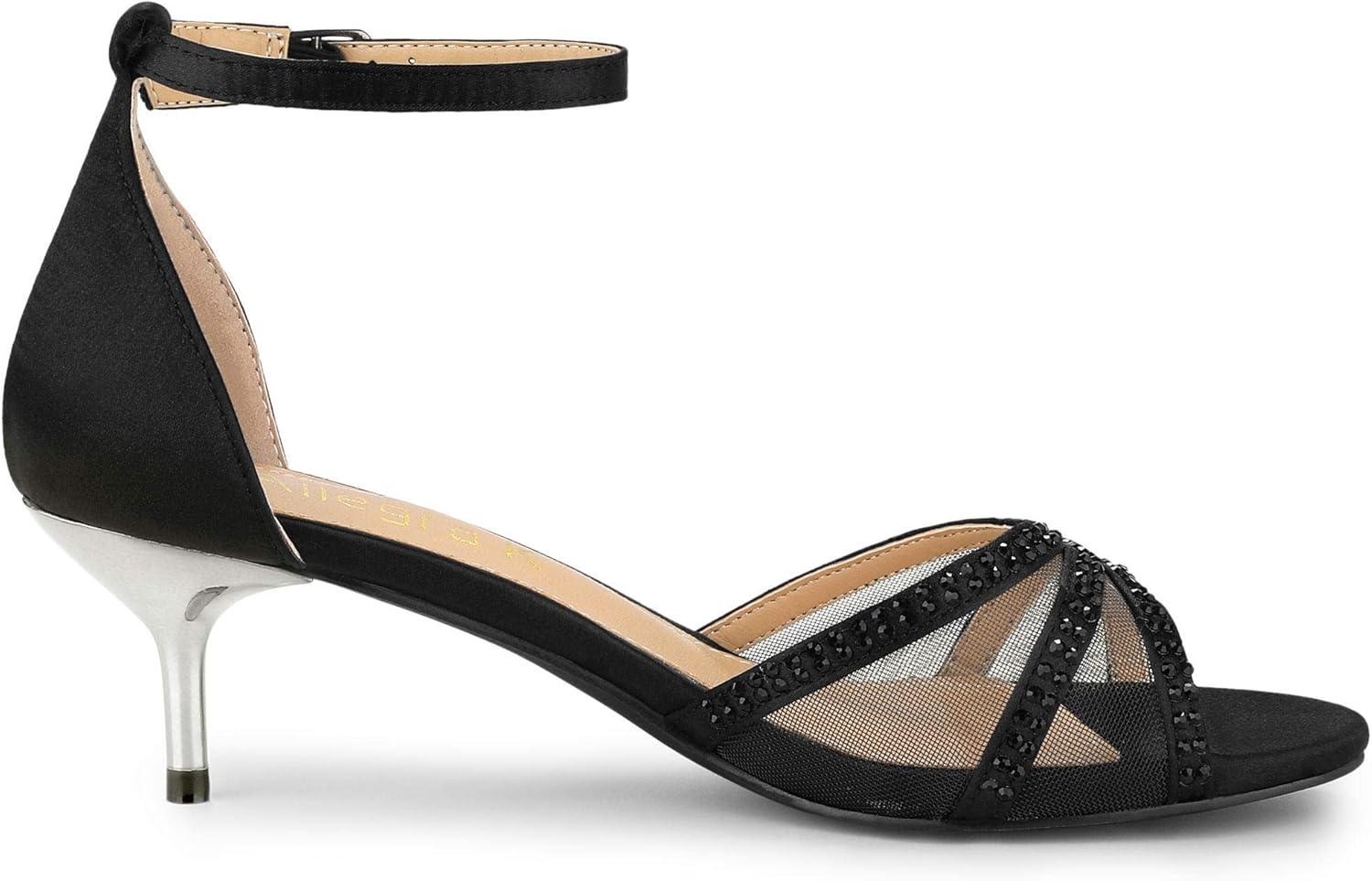 imageAllegra K Womens Rhinestone Mesh Kitten Heels SandalsBlack
