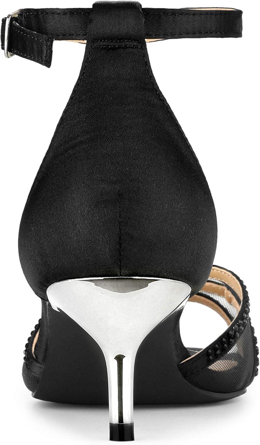 imageAllegra K Womens Rhinestone Mesh Kitten Heels SandalsBlack