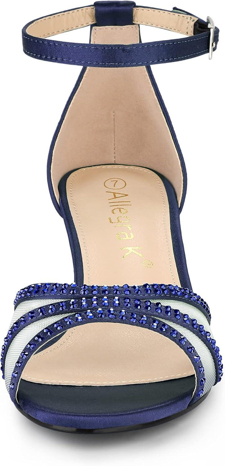 imageAllegra K Womens Rhinestone Mesh Kitten Heels SandalsDark Blue