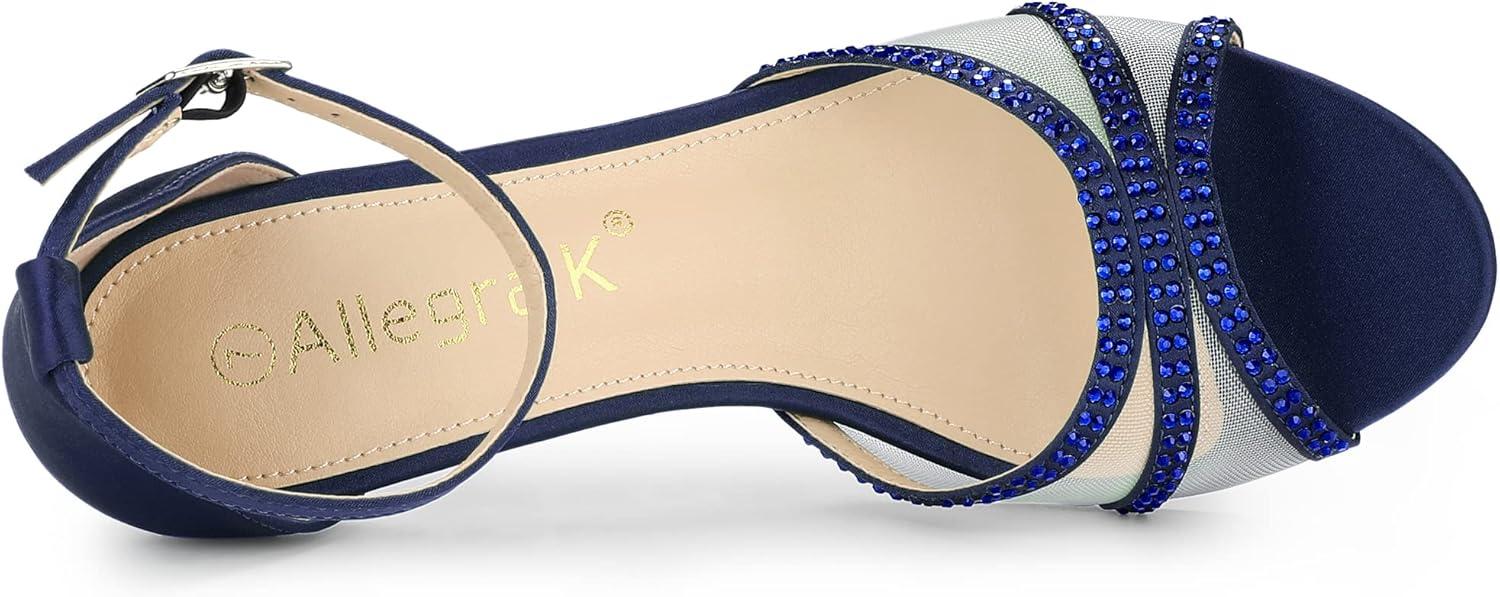 imageAllegra K Womens Rhinestone Mesh Kitten Heels SandalsDark Blue
