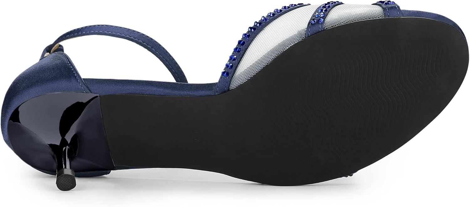 imageAllegra K Womens Rhinestone Mesh Kitten Heels SandalsDark Blue