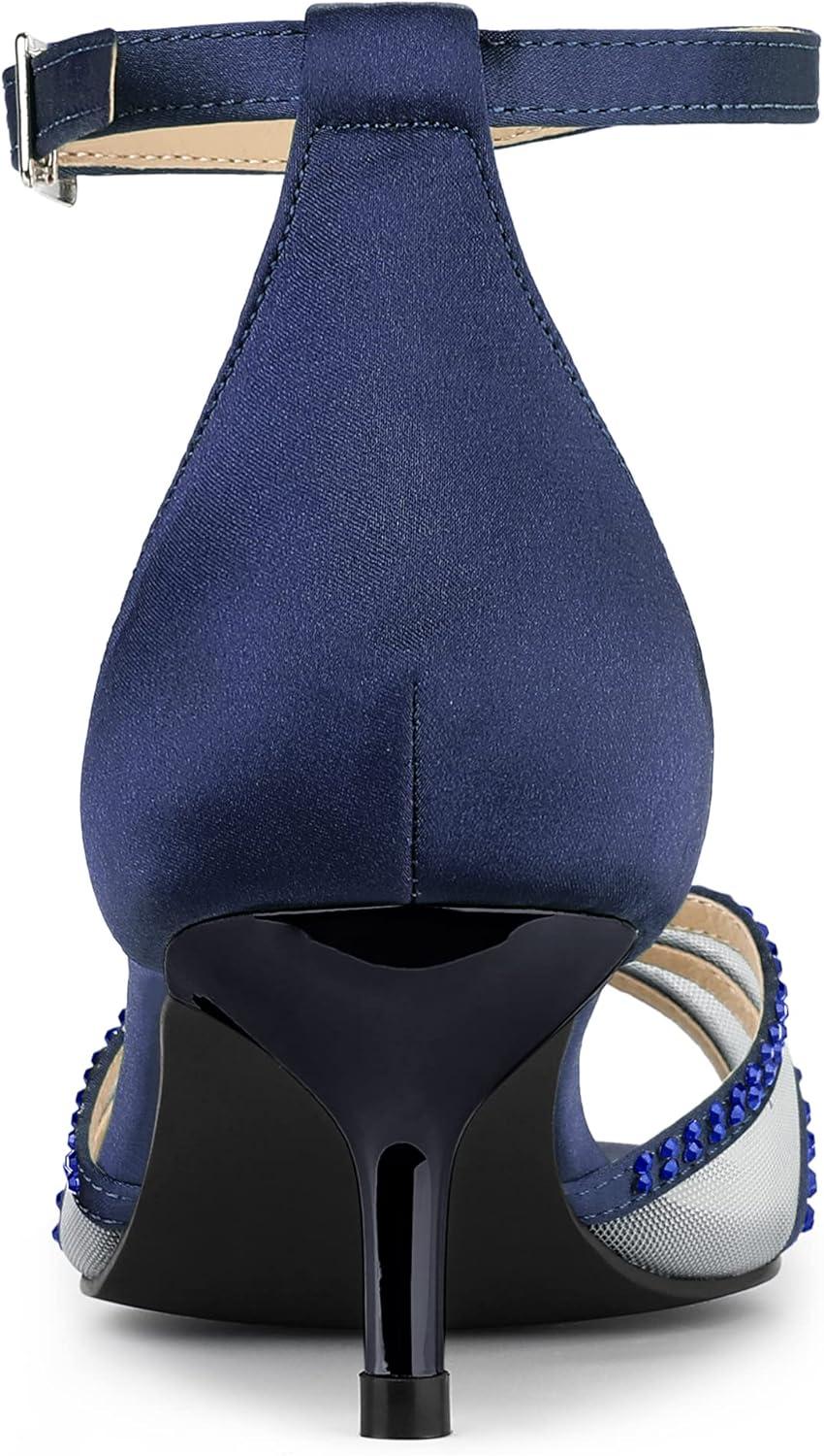 imageAllegra K Womens Rhinestone Mesh Kitten Heels SandalsDark Blue