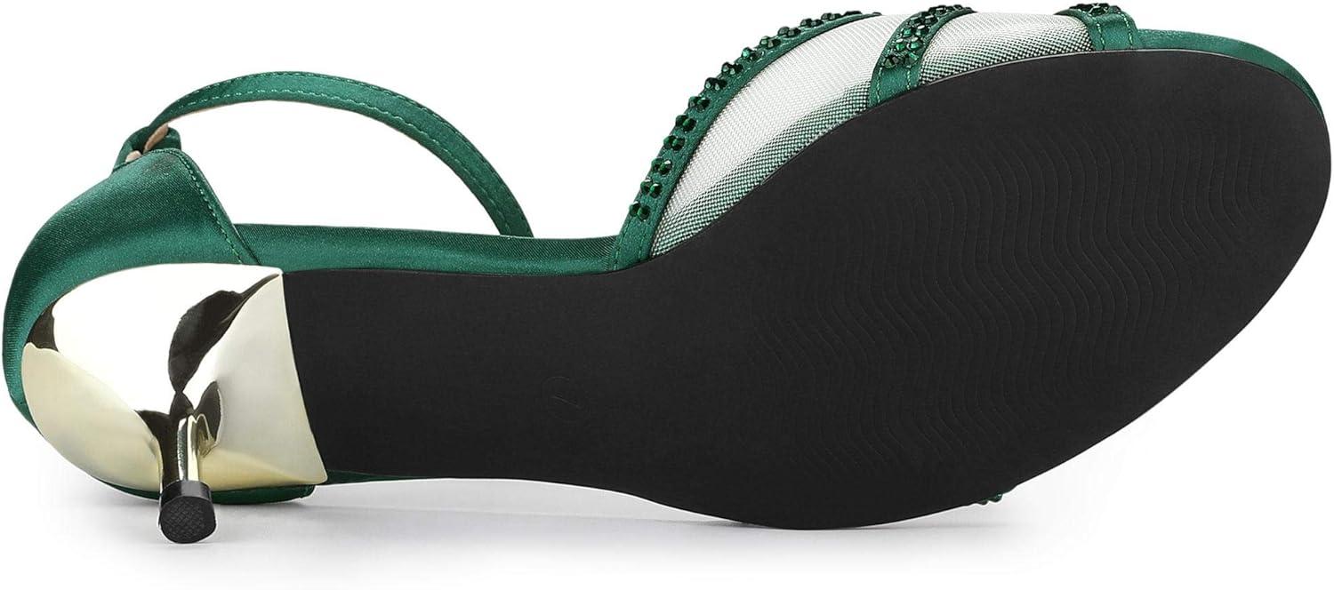 imageAllegra K Womens Rhinestone Mesh Kitten Heels SandalsDark Green
