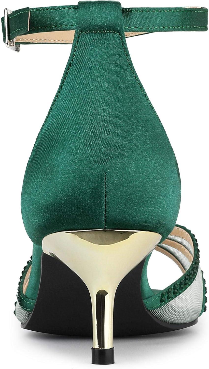 imageAllegra K Womens Rhinestone Mesh Kitten Heels SandalsDark Green
