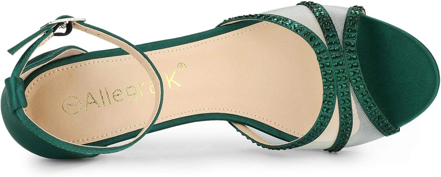 imageAllegra K Womens Rhinestone Mesh Kitten Heels SandalsDark Green