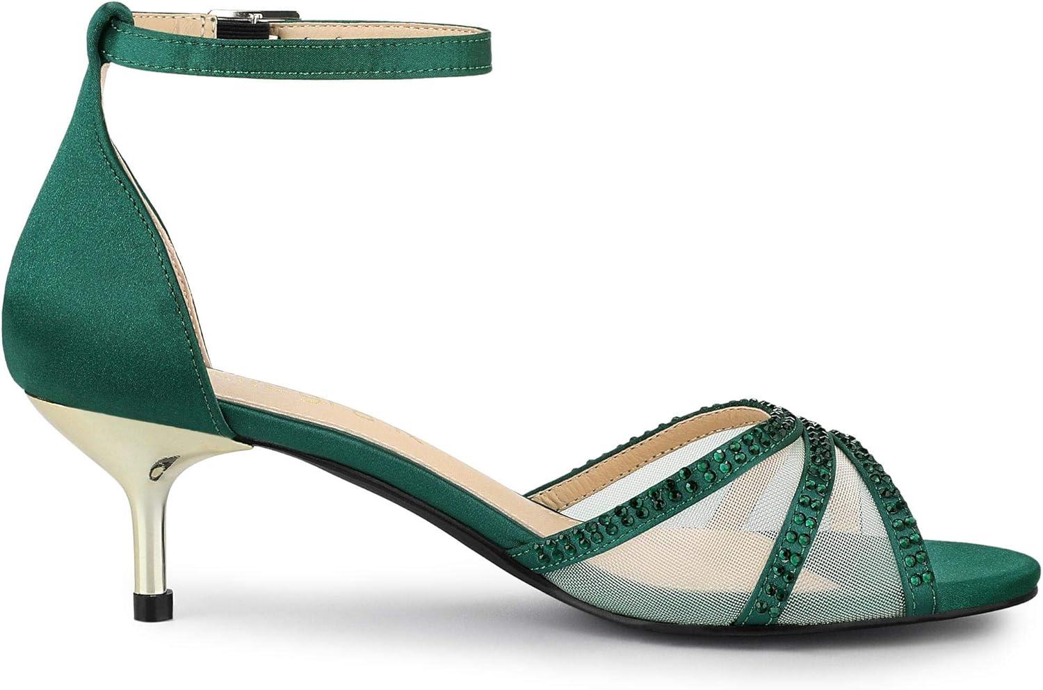 imageAllegra K Womens Rhinestone Mesh Kitten Heels SandalsDark Green