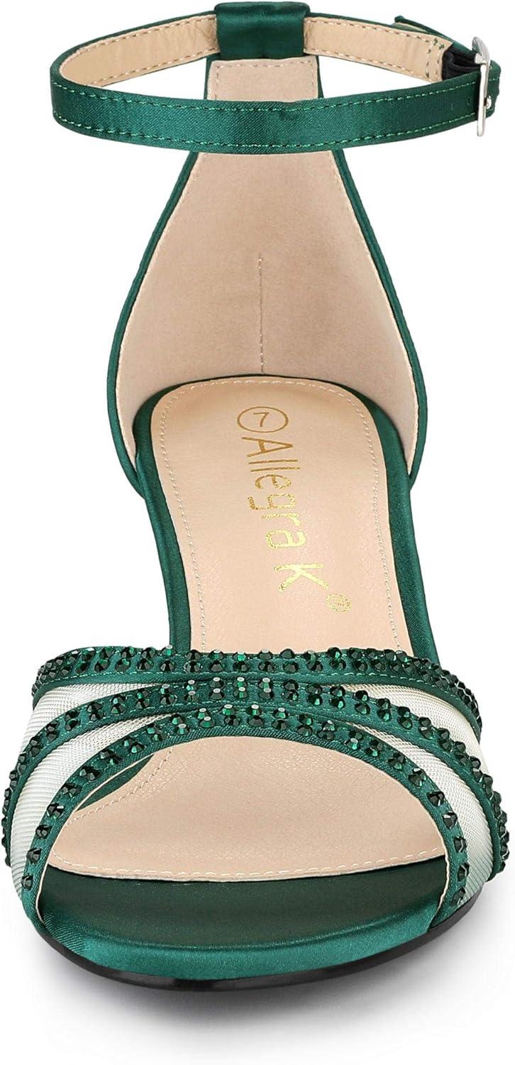 imageAllegra K Womens Rhinestone Mesh Kitten Heels SandalsDark Green