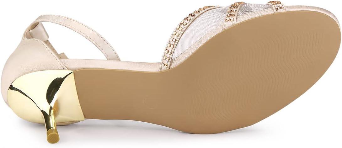 imageAllegra K Womens Rhinestone Mesh Kitten Heels SandalsNude