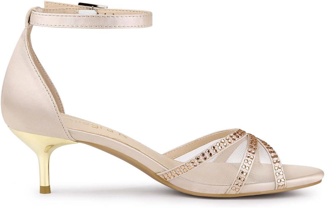 imageAllegra K Womens Rhinestone Mesh Kitten Heels SandalsNude