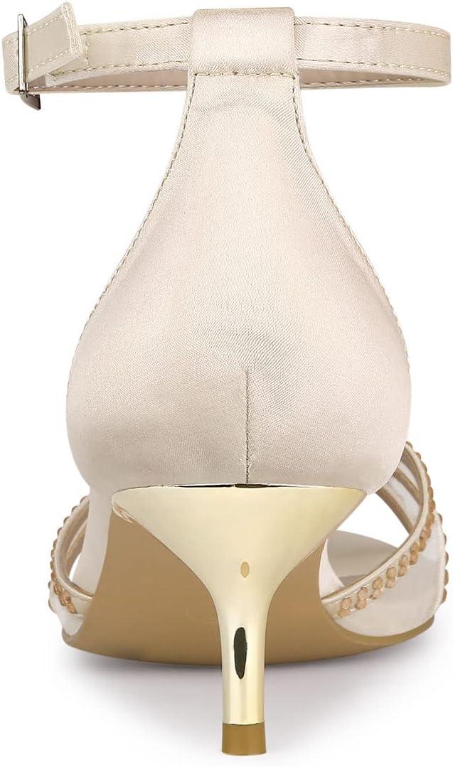 imageAllegra K Womens Rhinestone Mesh Kitten Heels SandalsNude