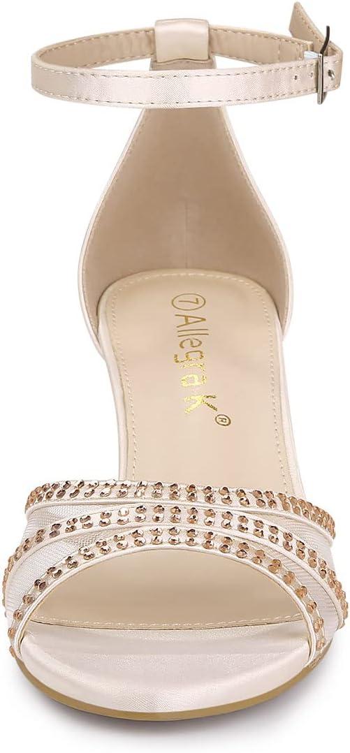 imageAllegra K Womens Rhinestone Mesh Kitten Heels SandalsNude