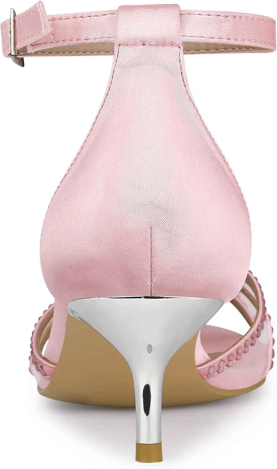 imageAllegra K Womens Rhinestone Mesh Kitten Heels SandalsPink