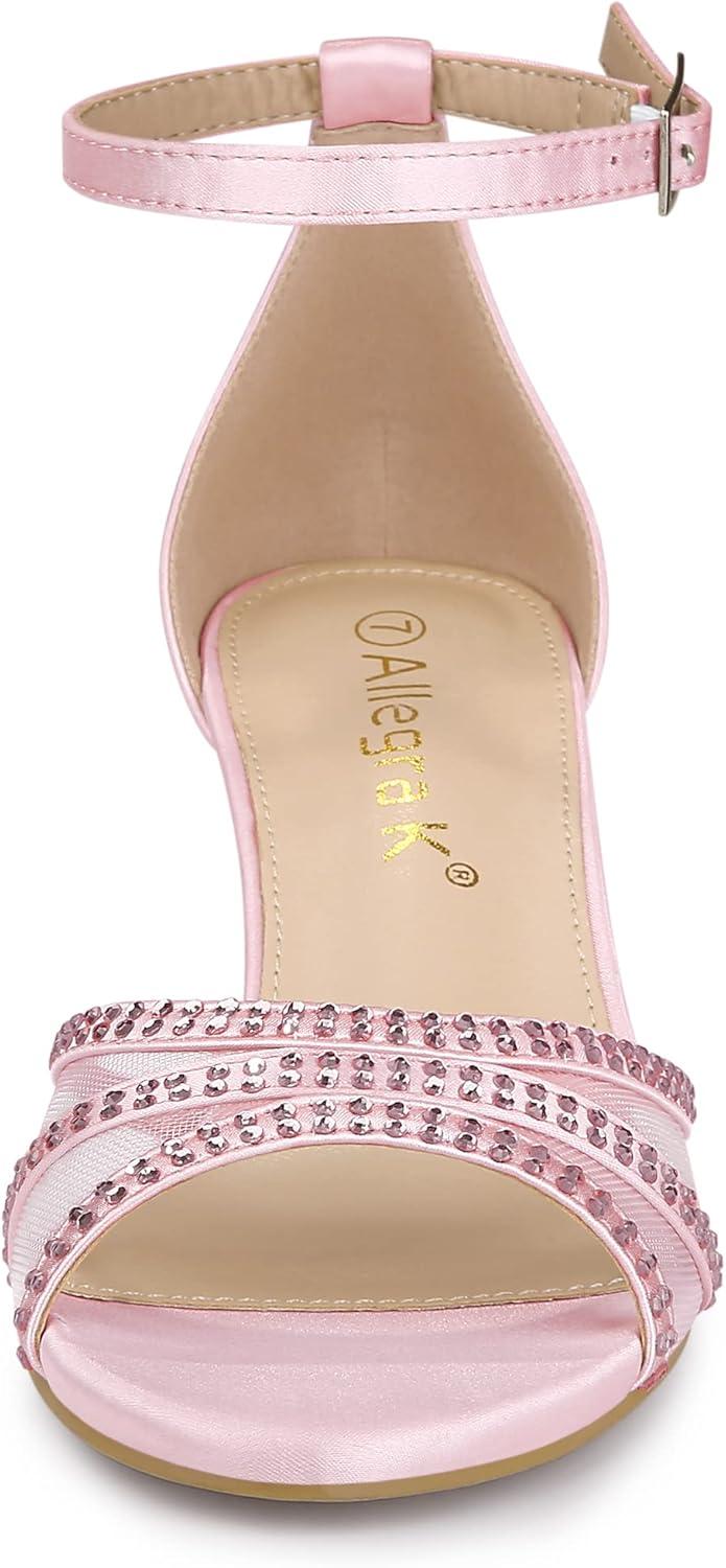 imageAllegra K Womens Rhinestone Mesh Kitten Heels SandalsPink