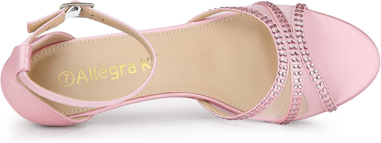 imageAllegra K Womens Rhinestone Mesh Kitten Heels SandalsPink