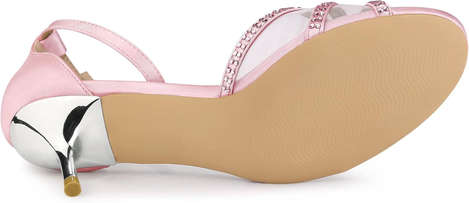 imageAllegra K Womens Rhinestone Mesh Kitten Heels SandalsPink