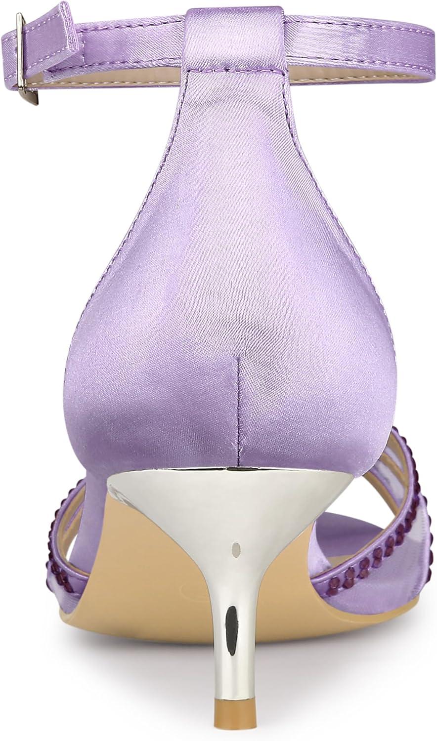 imageAllegra K Womens Rhinestone Mesh Kitten Heels SandalsPurple