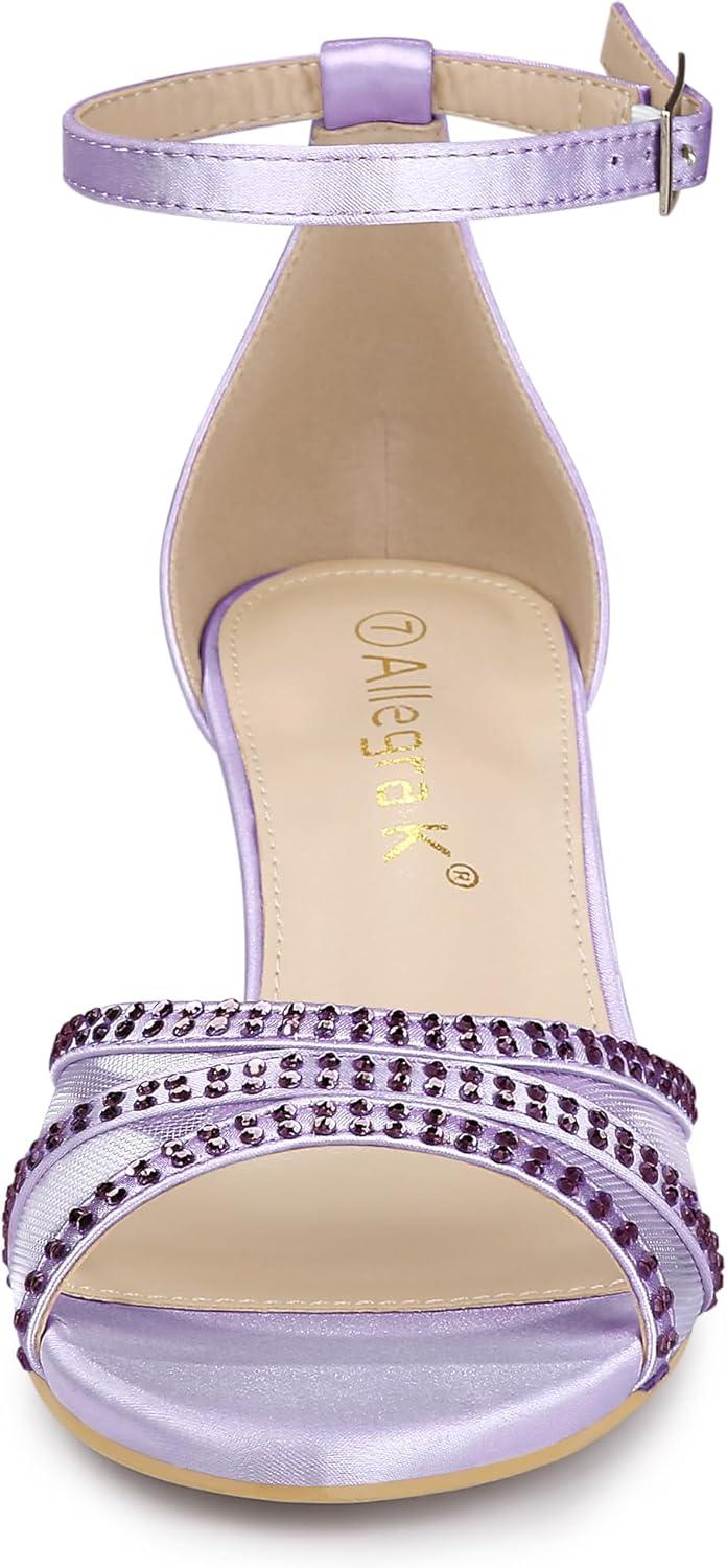 imageAllegra K Womens Rhinestone Mesh Kitten Heels SandalsPurple