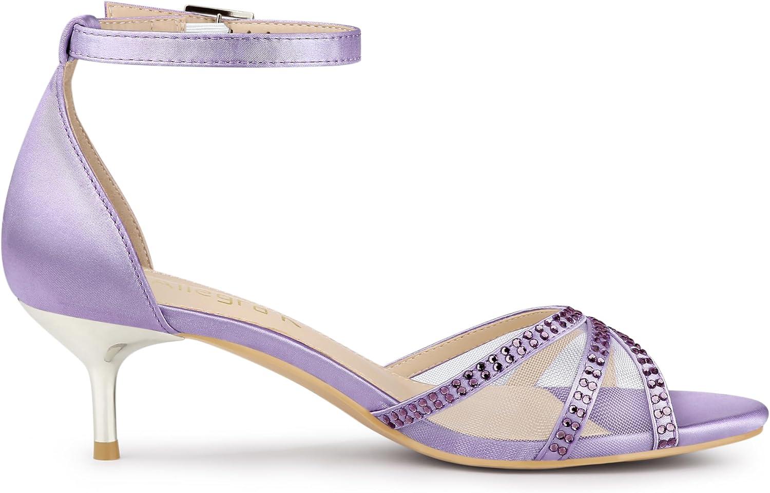 imageAllegra K Womens Rhinestone Mesh Kitten Heels SandalsPurple