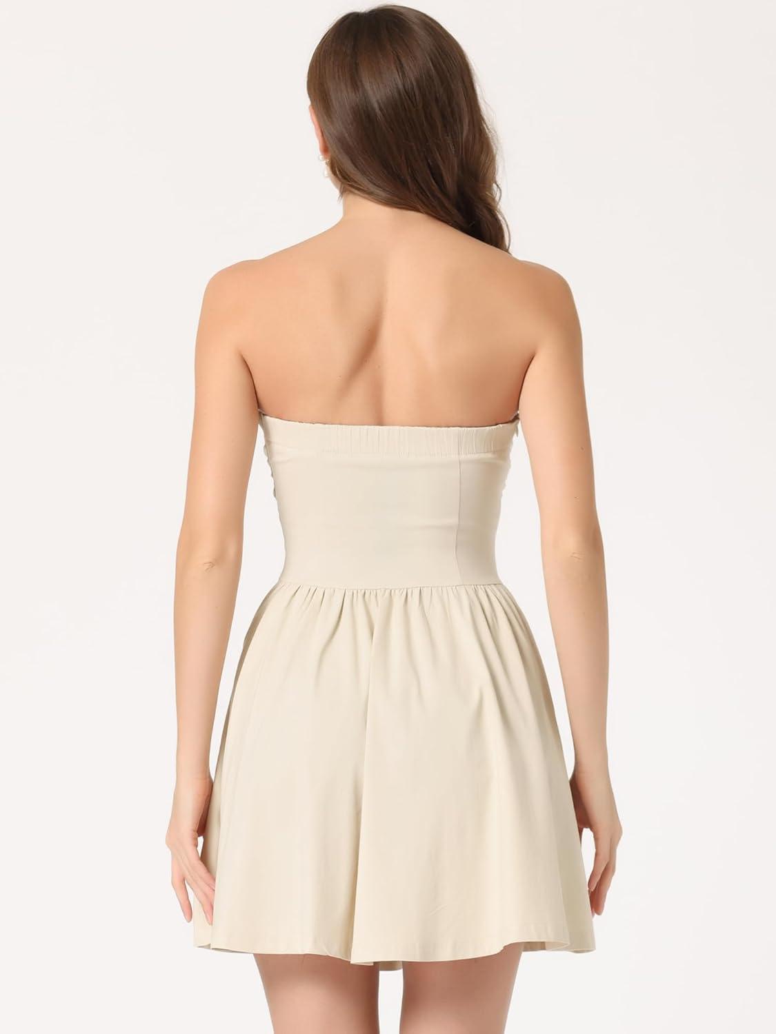 imageAllegra K Womens Sexy Strapless Party Dress Sweetheart Neck Off Shoulder Sleeveless Halloween Mini DressApricot