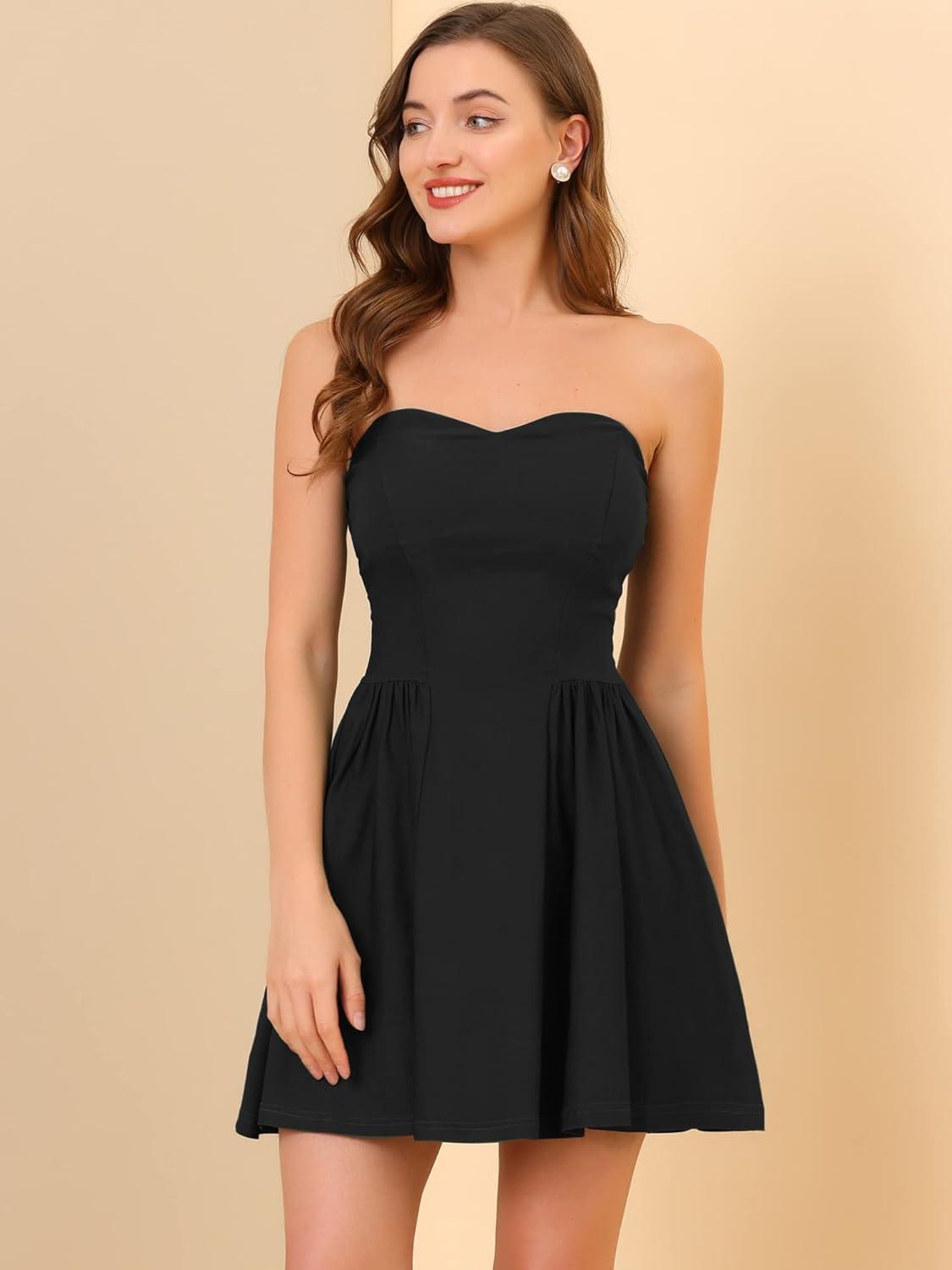 imageAllegra K Womens Sexy Strapless Party Dress Sweetheart Neck Off Shoulder Sleeveless Halloween Mini DressBlack
