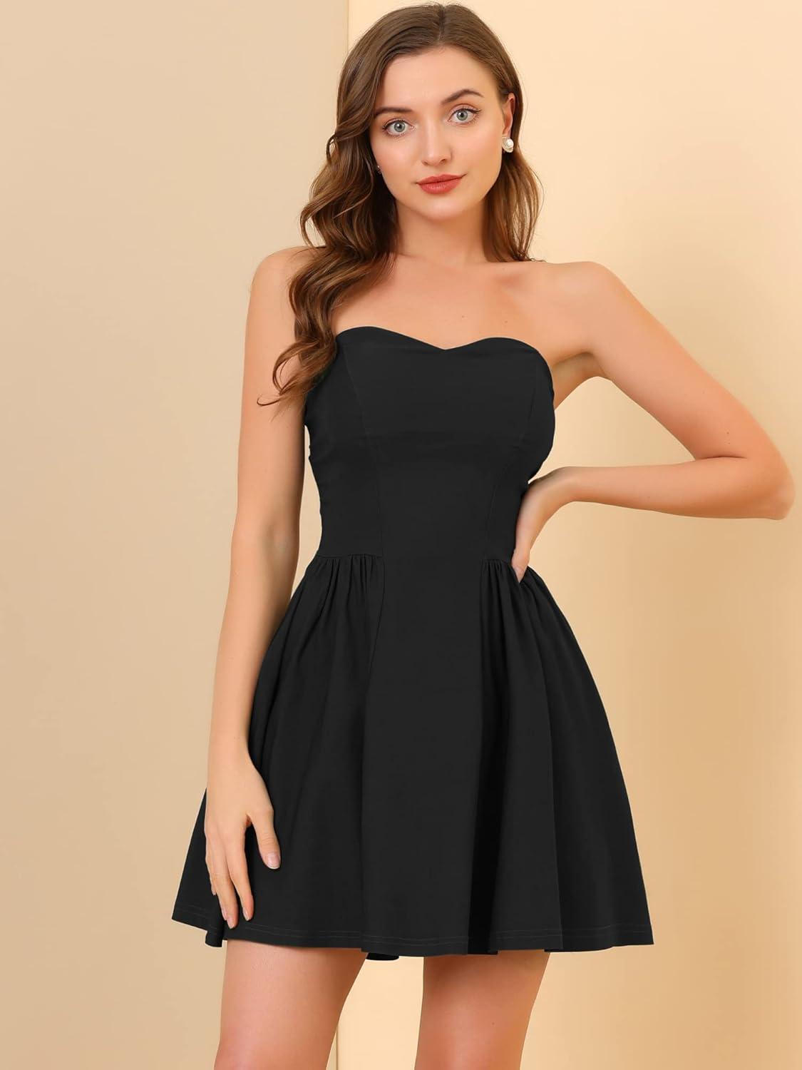 imageAllegra K Womens Sexy Strapless Party Dress Sweetheart Neck Off Shoulder Sleeveless Halloween Mini DressBlack