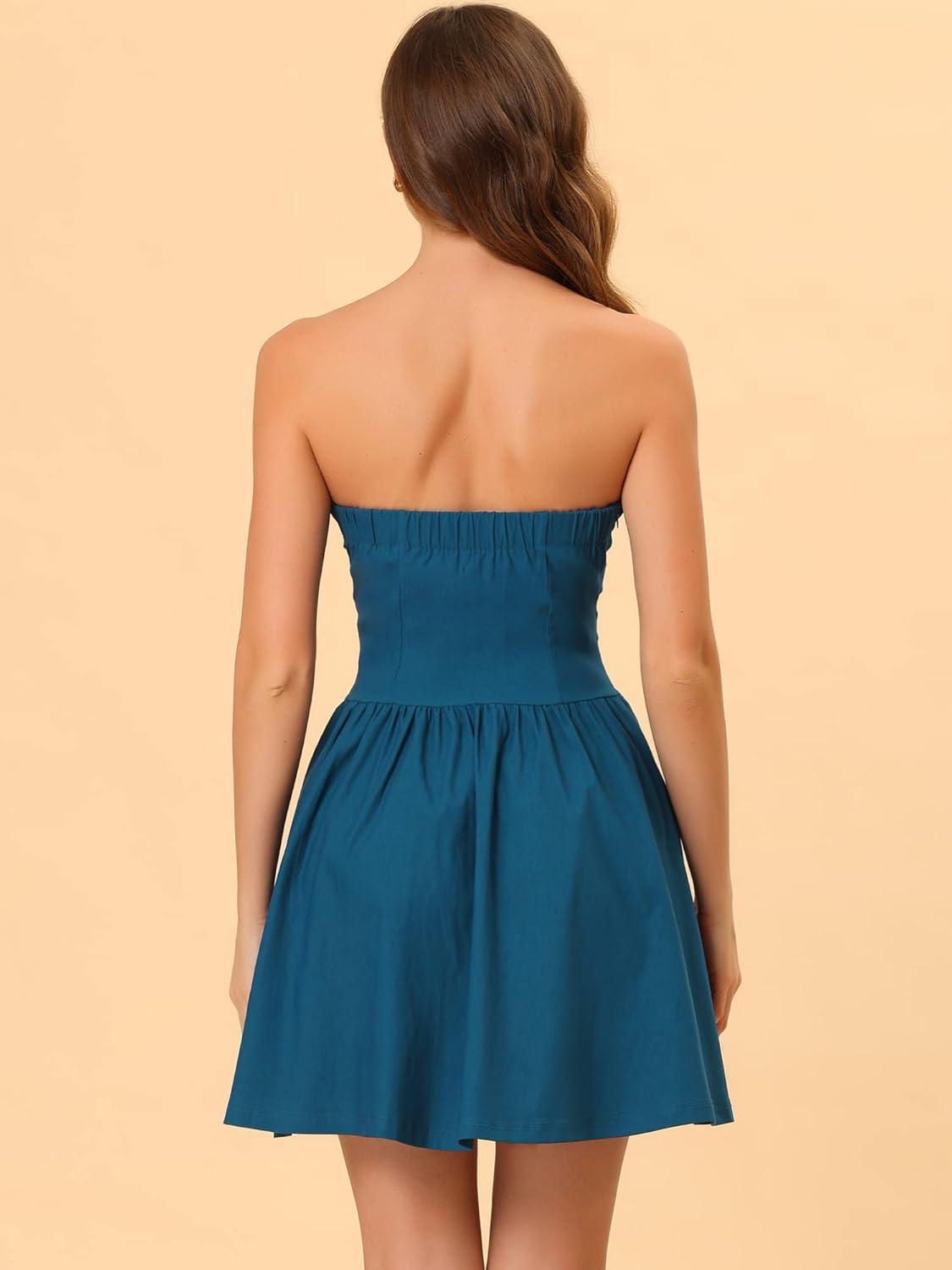 imageAllegra K Womens Sexy Strapless Party Dress Sweetheart Neck Off Shoulder Sleeveless Halloween Mini DressBlue