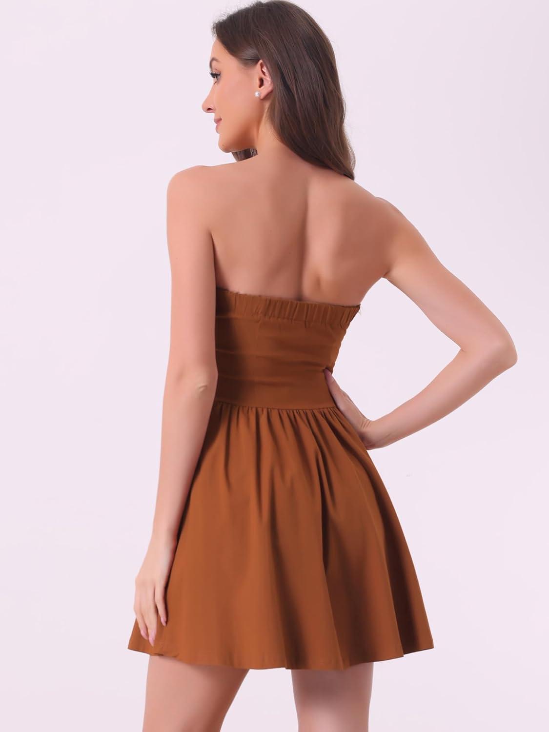imageAllegra K Womens Sexy Strapless Party Dress Sweetheart Neck Off Shoulder Sleeveless Halloween Mini DressBrown